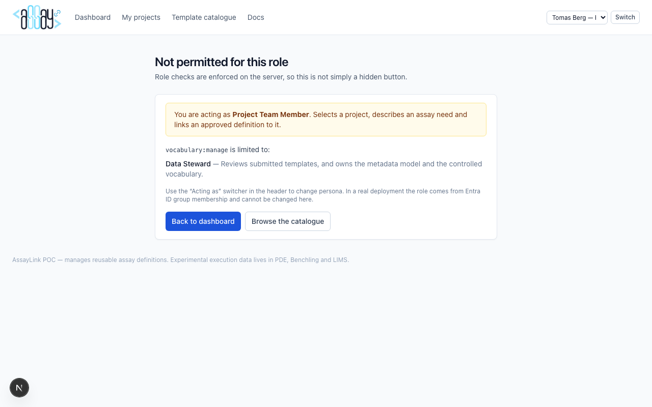 Forbidden page when a project member opens steward vocabulary